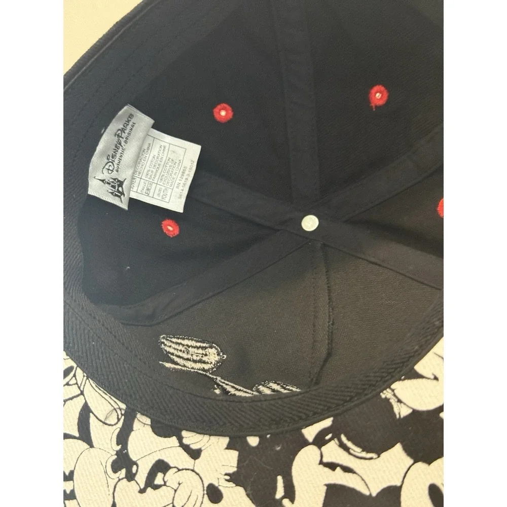 Disney Parks Mickey Mouse All Over Print Black Red Closed Back Hat Youth Size
